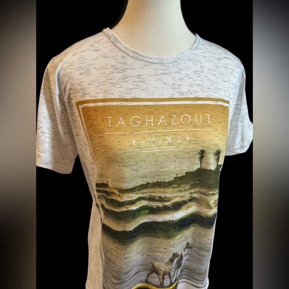 White Short Sleeve Tee with Surfing Goats- Surf Morocco Graphic Tee - Picture 4 of 6